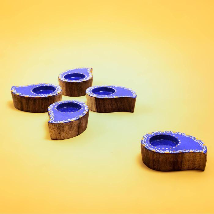 Aipan Tealight Holders - Blue - Set of 5