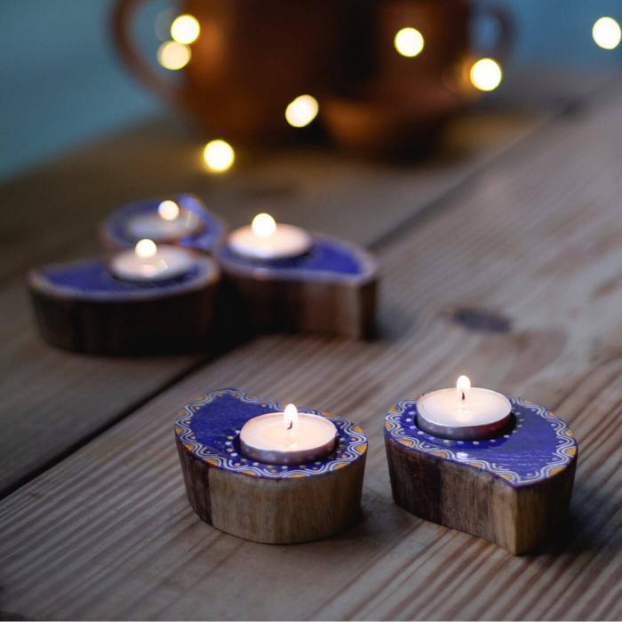 Aipan Tealight Holders - Blue - Set of 5