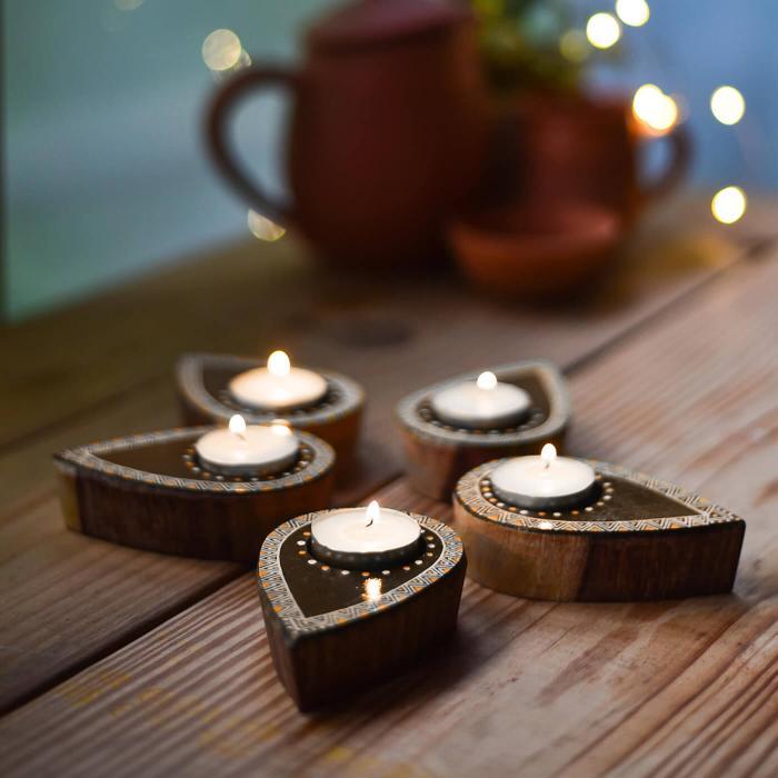 Aipan Tealight Holders - Brown - Set of 5