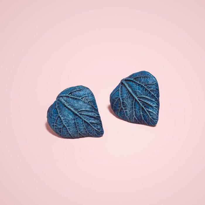 Papier-Mache Earrings - Deltoid Studs - Blue