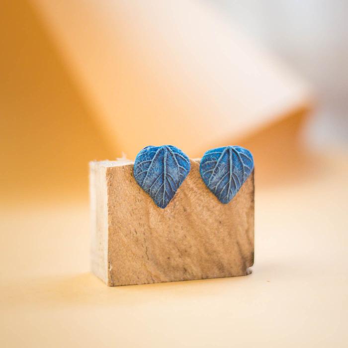 Papier-Mache Earrings - Deltoid Studs - Blue