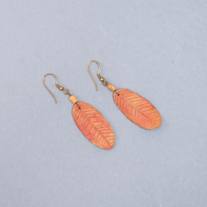 Papier-Mache Earrings - Oblong Leaf - Orange