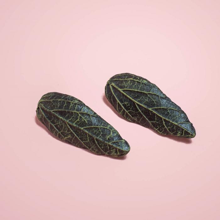 Papier-Mache Earrings - Oblong Leaf Studs - Green