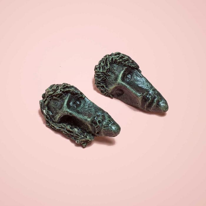 Papier-Mache Earrings - Studs - Rustic Mask