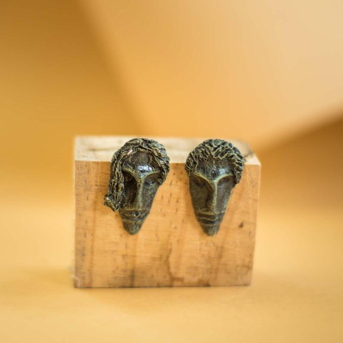 Papier-Mache Earrings - Studs - Rustic Mask