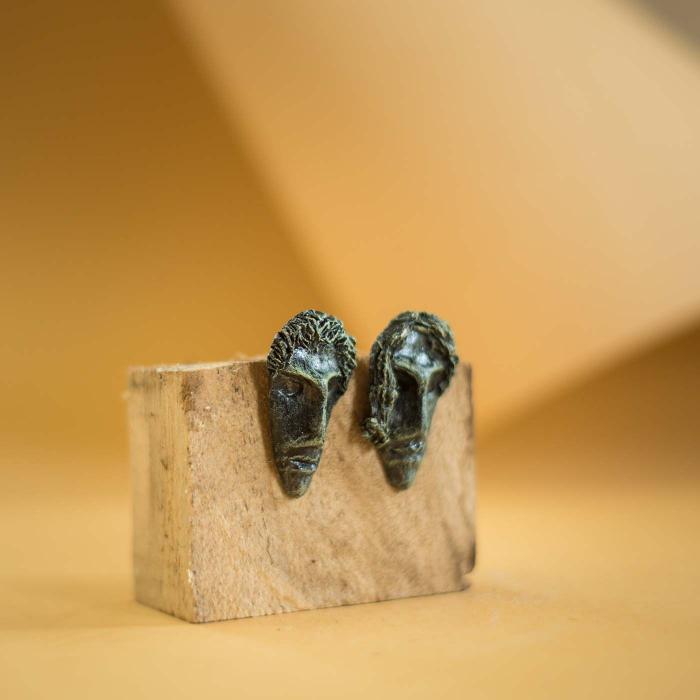 Papier-Mache Earrings - Studs - Rustic Mask