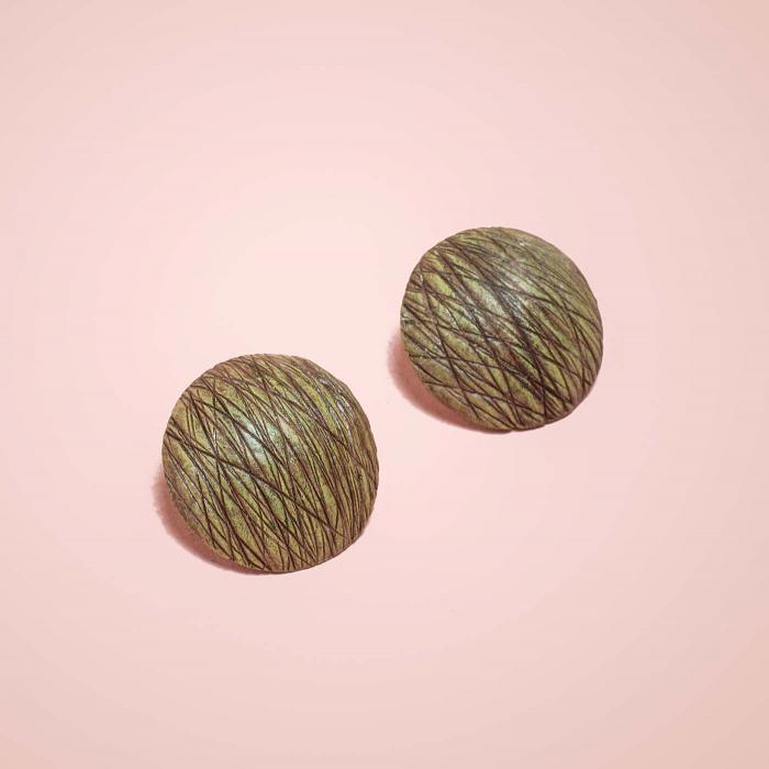 Papier-Mache Earrings - Studs - Brown Segmental Dome