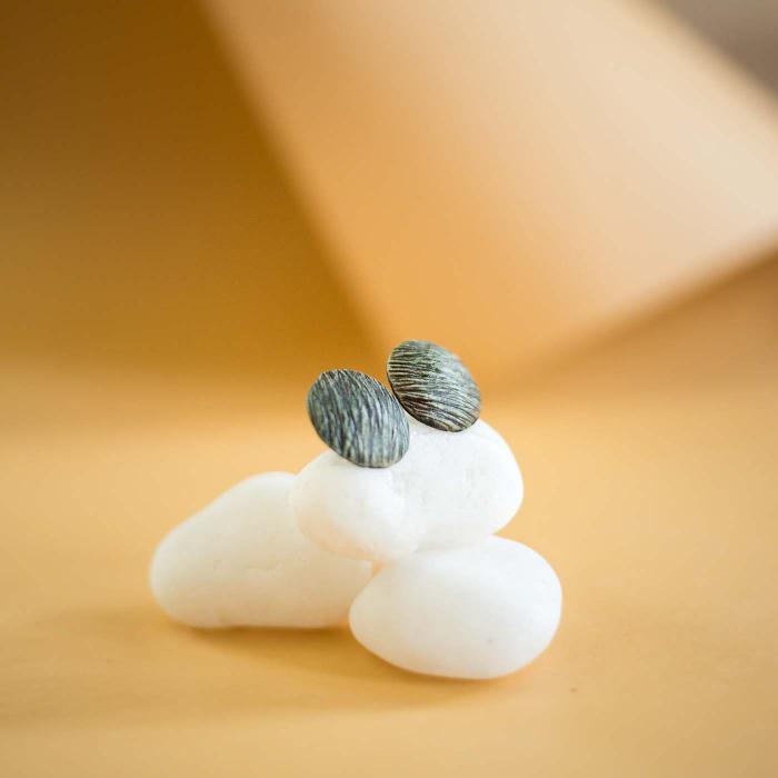 Papier-Mache Earrings - Studs - Green Segmental Dome
