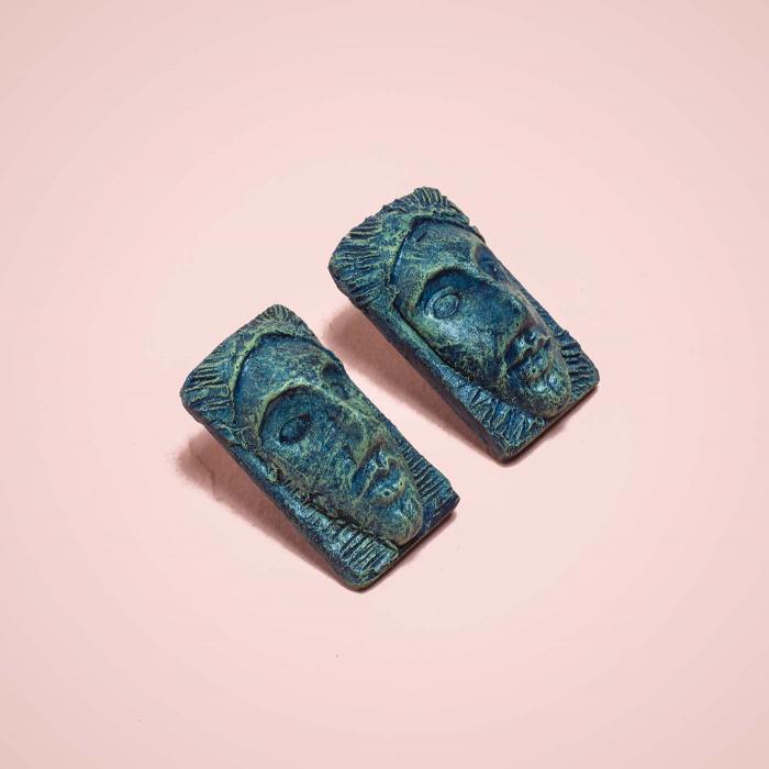 Papier-Mache Earrings- Studs - Teal Masks