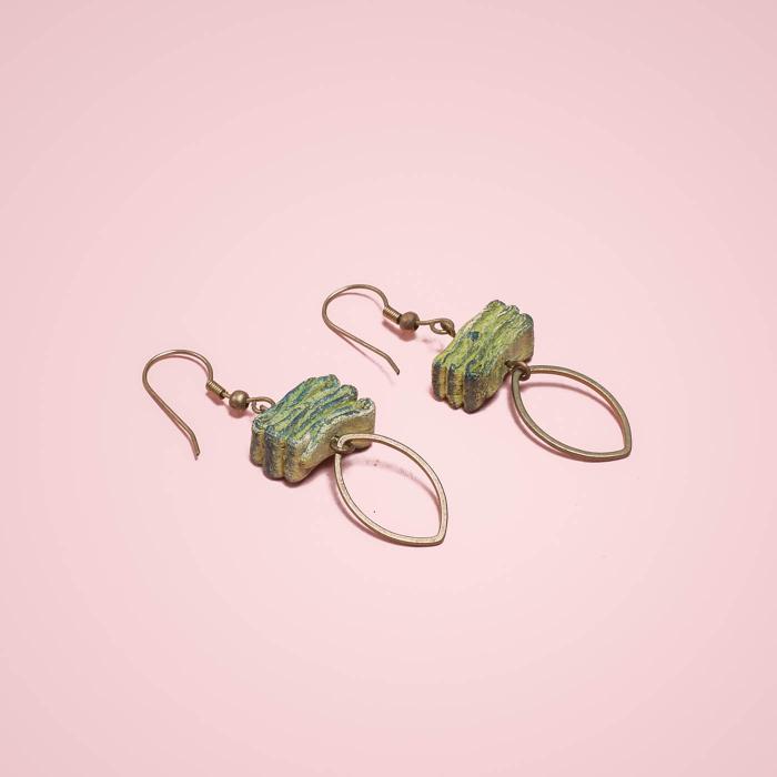 Papier Mache Ziggy Leaf Earrings - Green