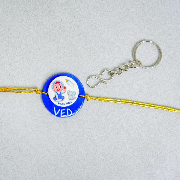 Handmade Personalized Rakhi cum Keychain With Roli Chawal