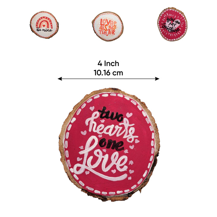 Love-themed Handpainted Bark Coasters for Couples Set of 2