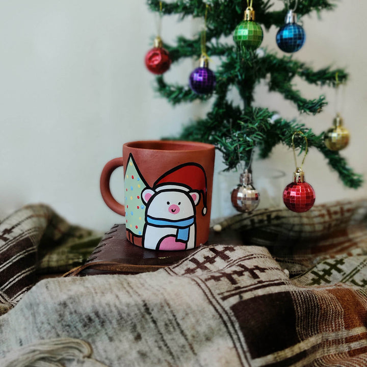 Adorable Christmas Terracotta Mugs - Set of 4