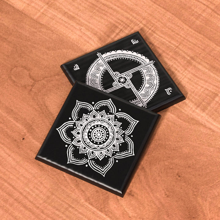Handpainted Aipan Coasters (Set of 4) - Black