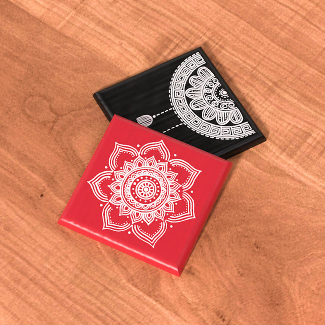Handpainted Aipan Coasters (Set of 4) - Red & Black