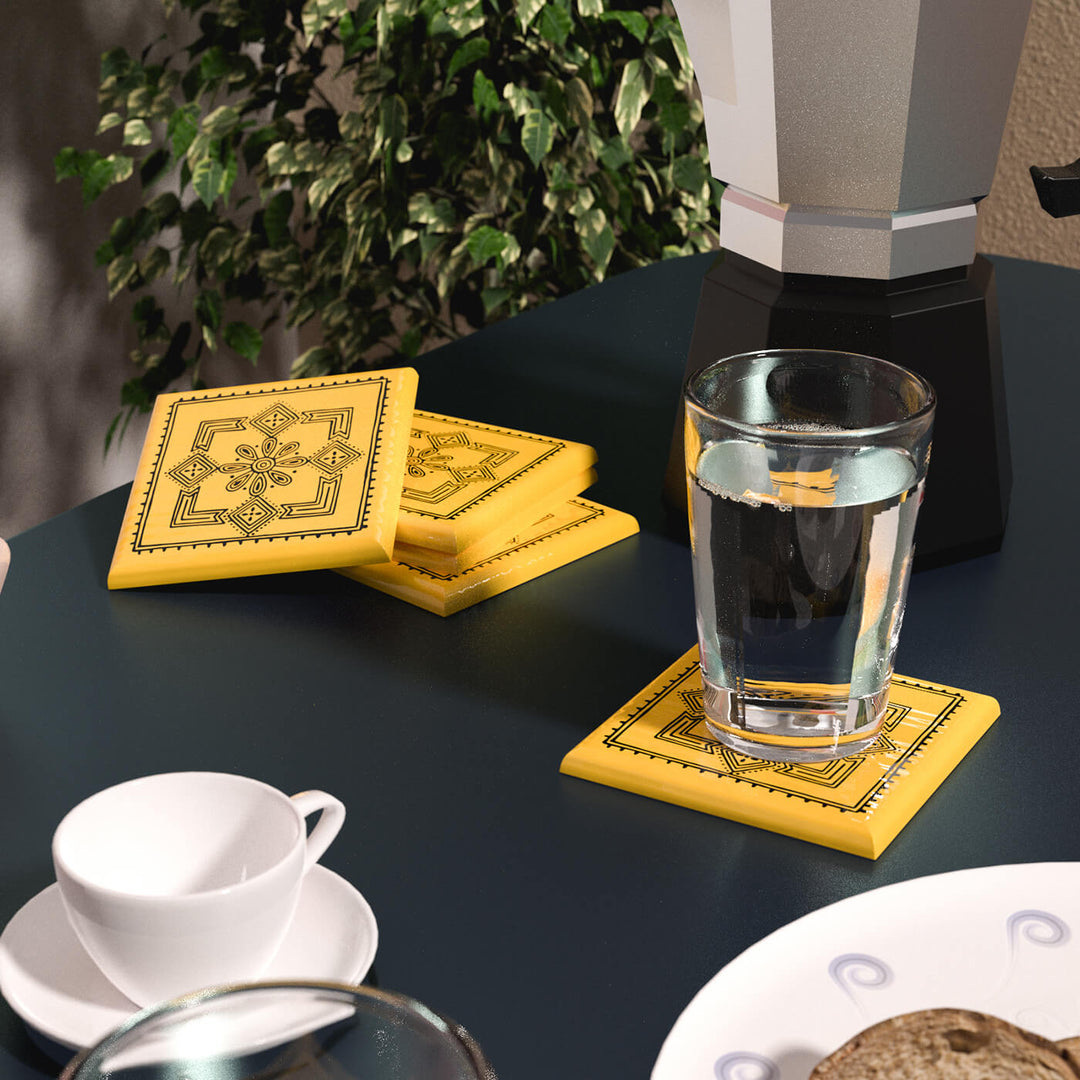 Handpainted Aipan Coasters (Set of 4) - Yellow