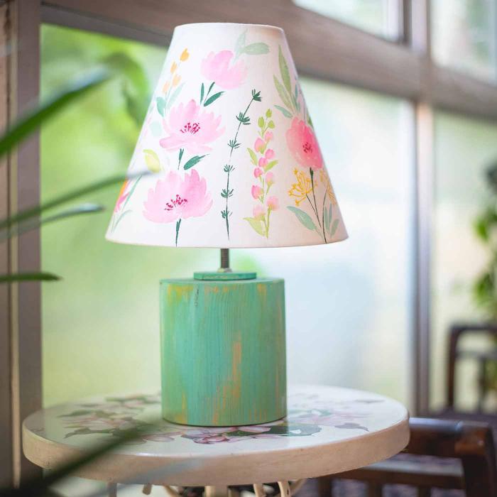 Handpainted Conical Tabletop Lamp