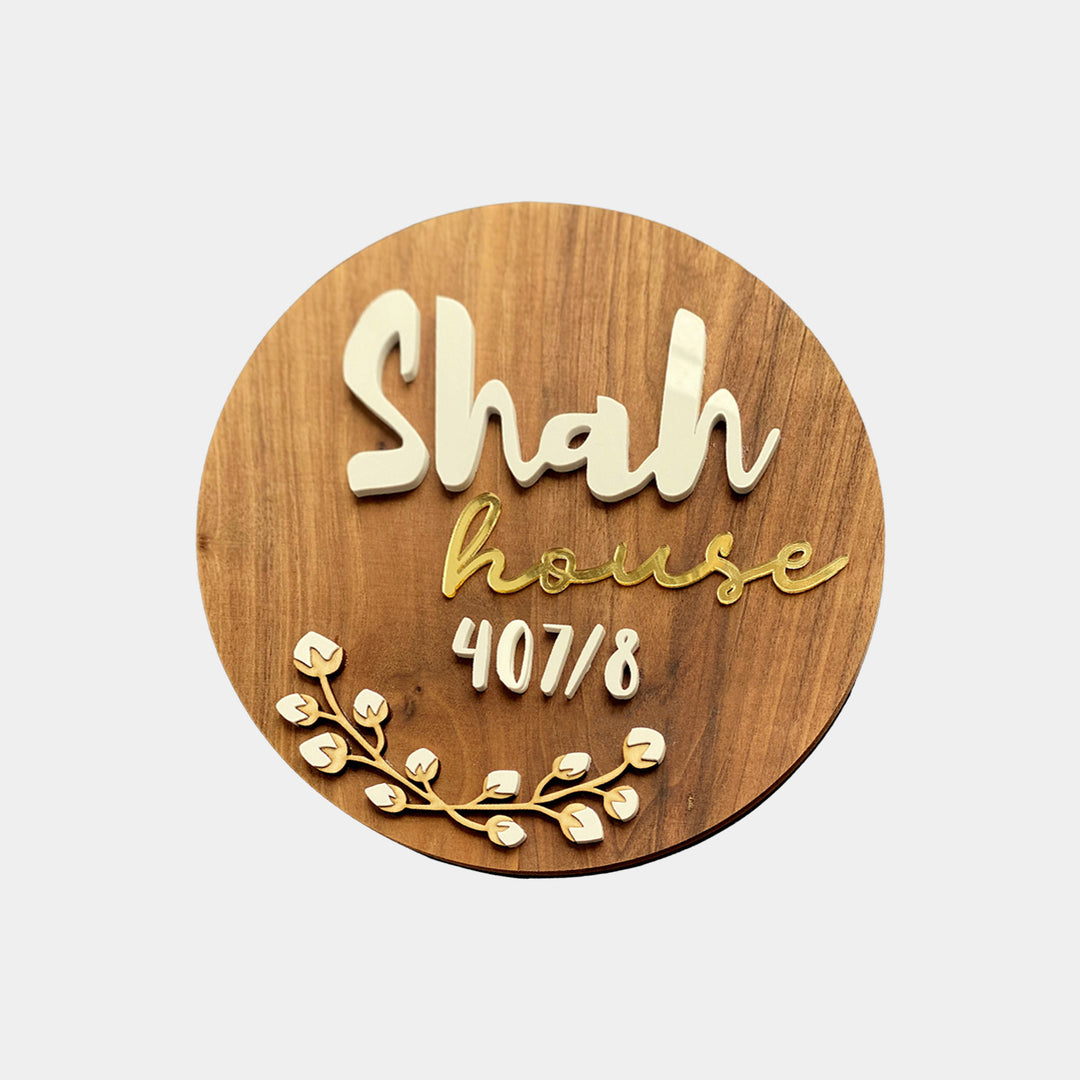 Personalised Wooden Round Floral Nameplate