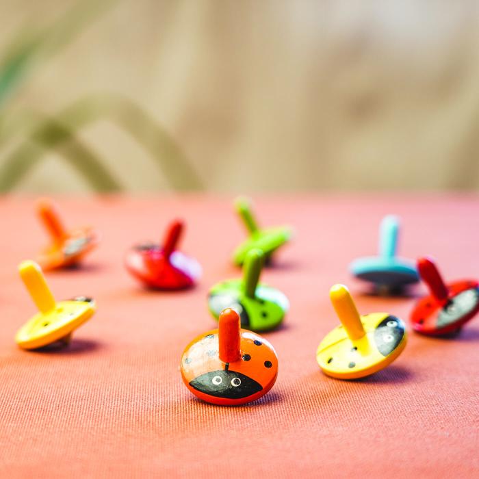 Channapatna Spinning Tops - Multicolor Lady Bugs - Set of 5