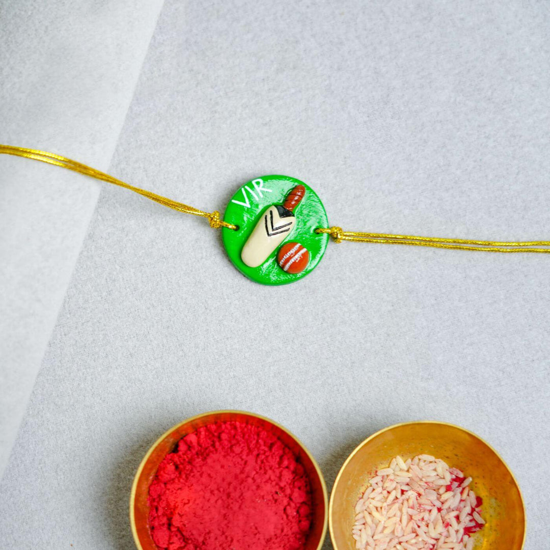 Handmade Personalized Rakhi cum Keychain With Roli Chawal