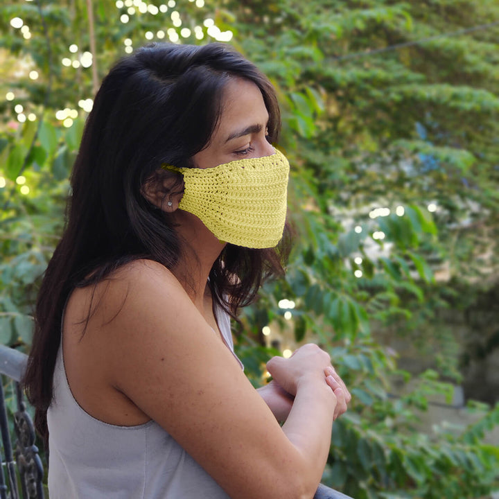 Yellow Crochet Mask - Zwende