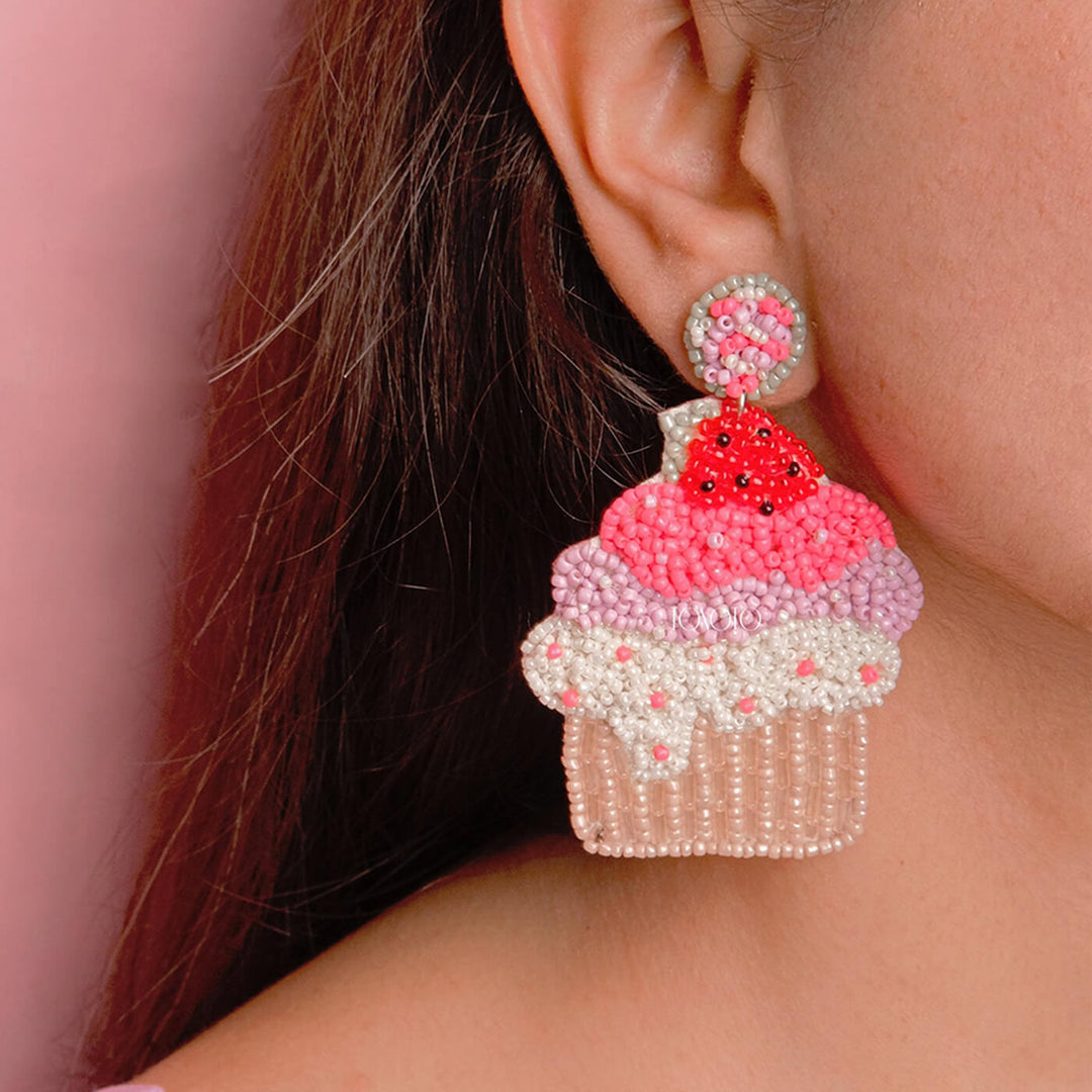 Hand Embroidered Cup Cake Sequin Earrings