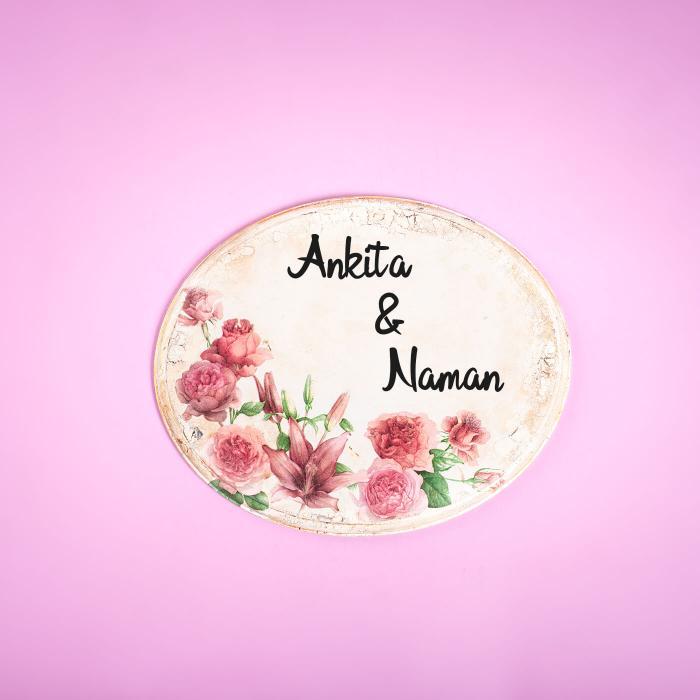 Decoupage Oval Name Board with Floral Artwork