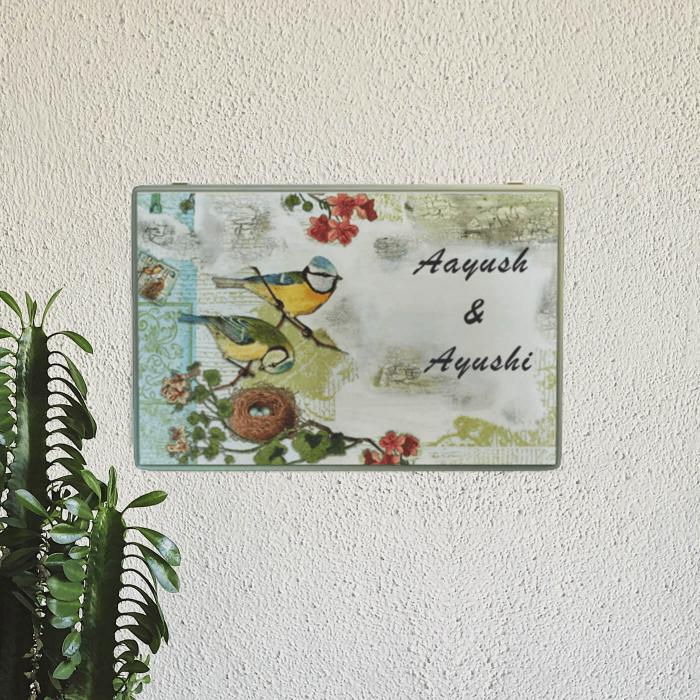 Decoupage Rectangle Couple Name Board with Nest Artwork