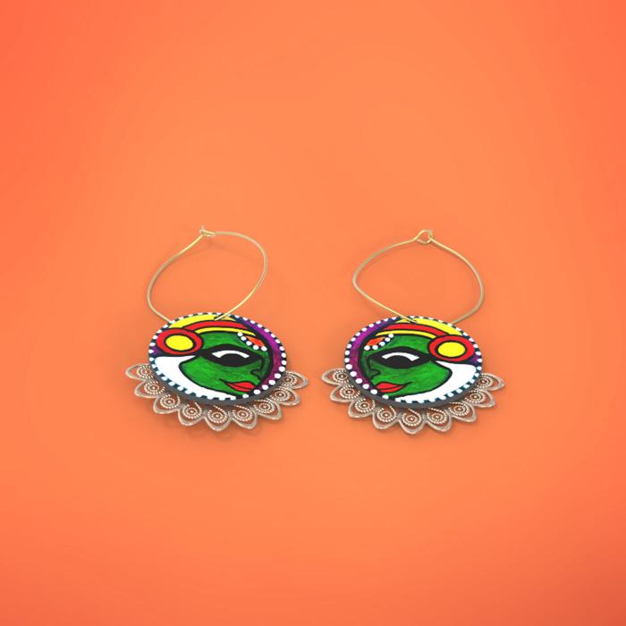 Round Loop Earrings with Kathakali Dancer Artwork