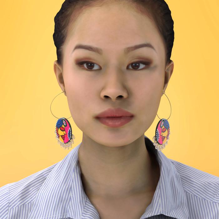 Hand-painted Yellow Artwork Round Loop Earrings