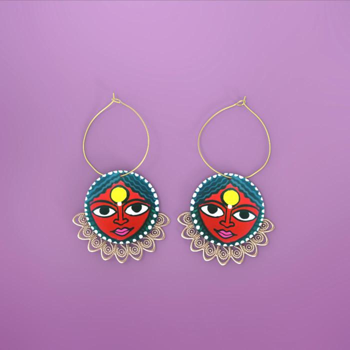 Hand-painted Devi Artwork Round Loop Earrings