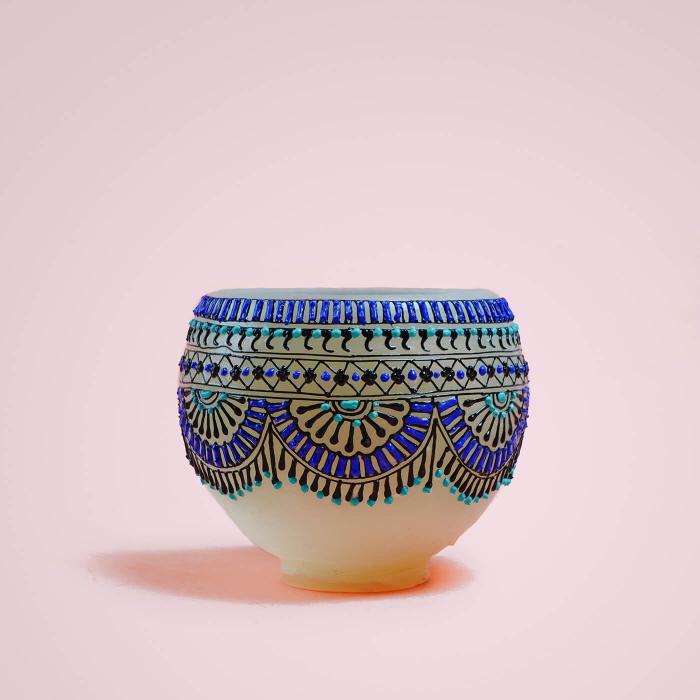 Mehendi Border Art - Bowl Candle - Teal & Blue