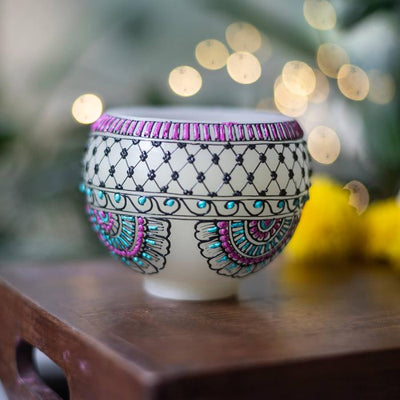 Mehendi Border Art - Bowl Candle - Pink & Blue