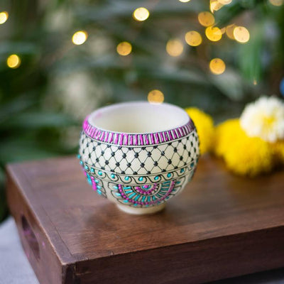 Mehendi Border Art - Bowl Candle - Pink & Blue