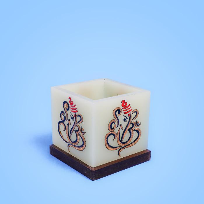 Mehendi Ganesha - Hollow Cuboid Candle