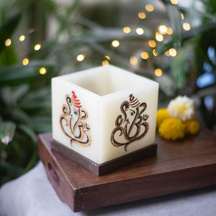 Mehendi Ganesha - Hollow Cuboid Candle