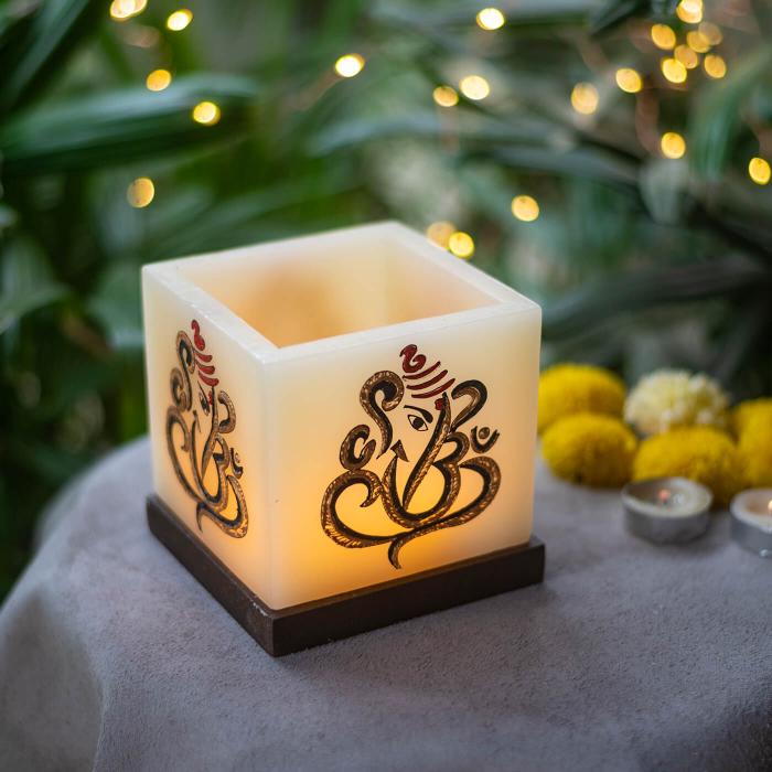 Mehendi Ganesha - Hollow Cuboid Candle