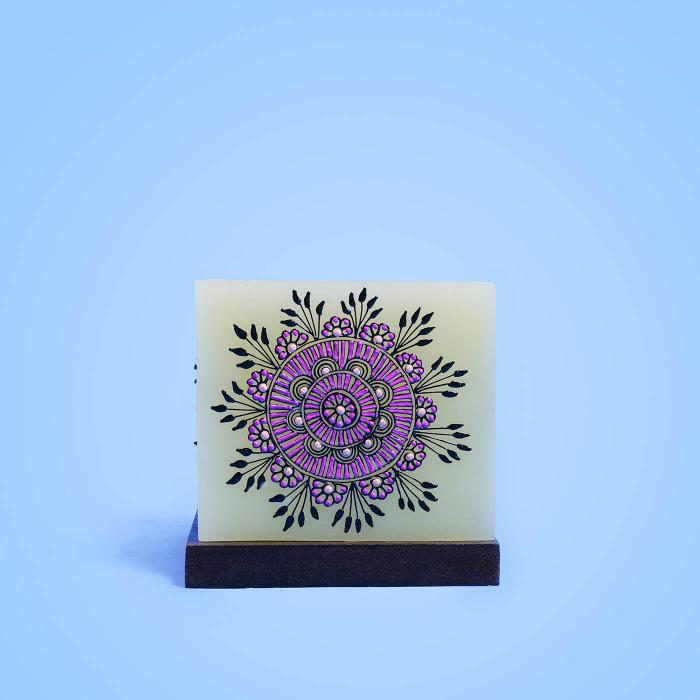 Mehendi Floral Mandala - Hollow Cuboid Candle - Pink & Blue