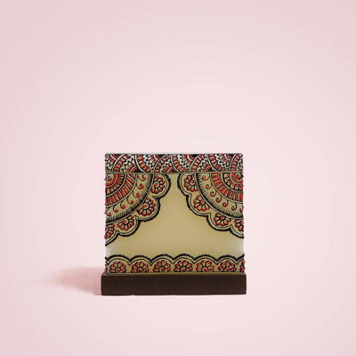 Mehendi Border Art - Hollow Cuboid Candle - Red