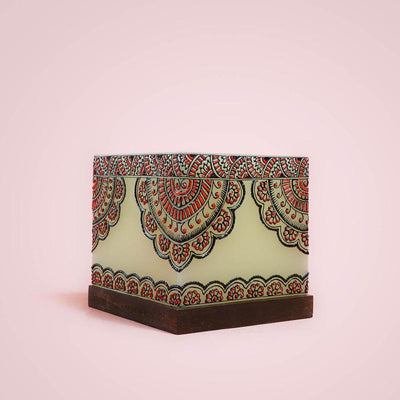 Mehendi Border Art - Hollow Cuboid Candle - Red