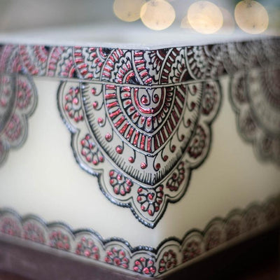 Mehendi Border Art - Hollow Cuboid Candle - Red