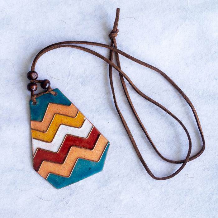 Copper Enamel Pendant - Hexagon - Multi Colour