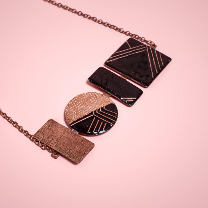 Copper Enamel Pendant - Black Suntop Necklace