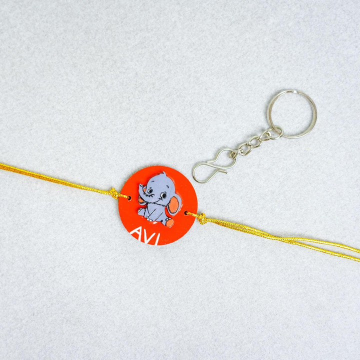 Handmade Personalized Rakhi cum Keychain With Roli Chawal