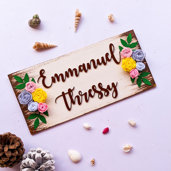 Floral Felt Name Plate For Couples - Flat Lay with Name Personalization