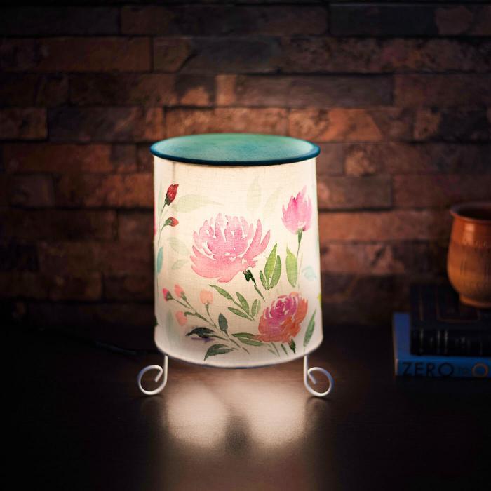 Floral Pink & Light Blue Ombre - Hand-painted Cylindrical Lamp - Zwende