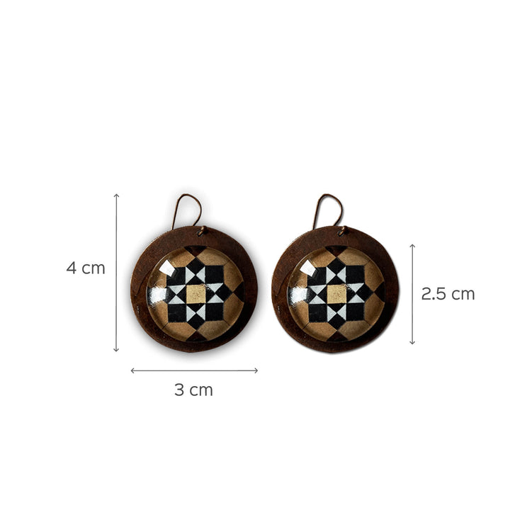Black Minton Tile Copper Earrings - Flower