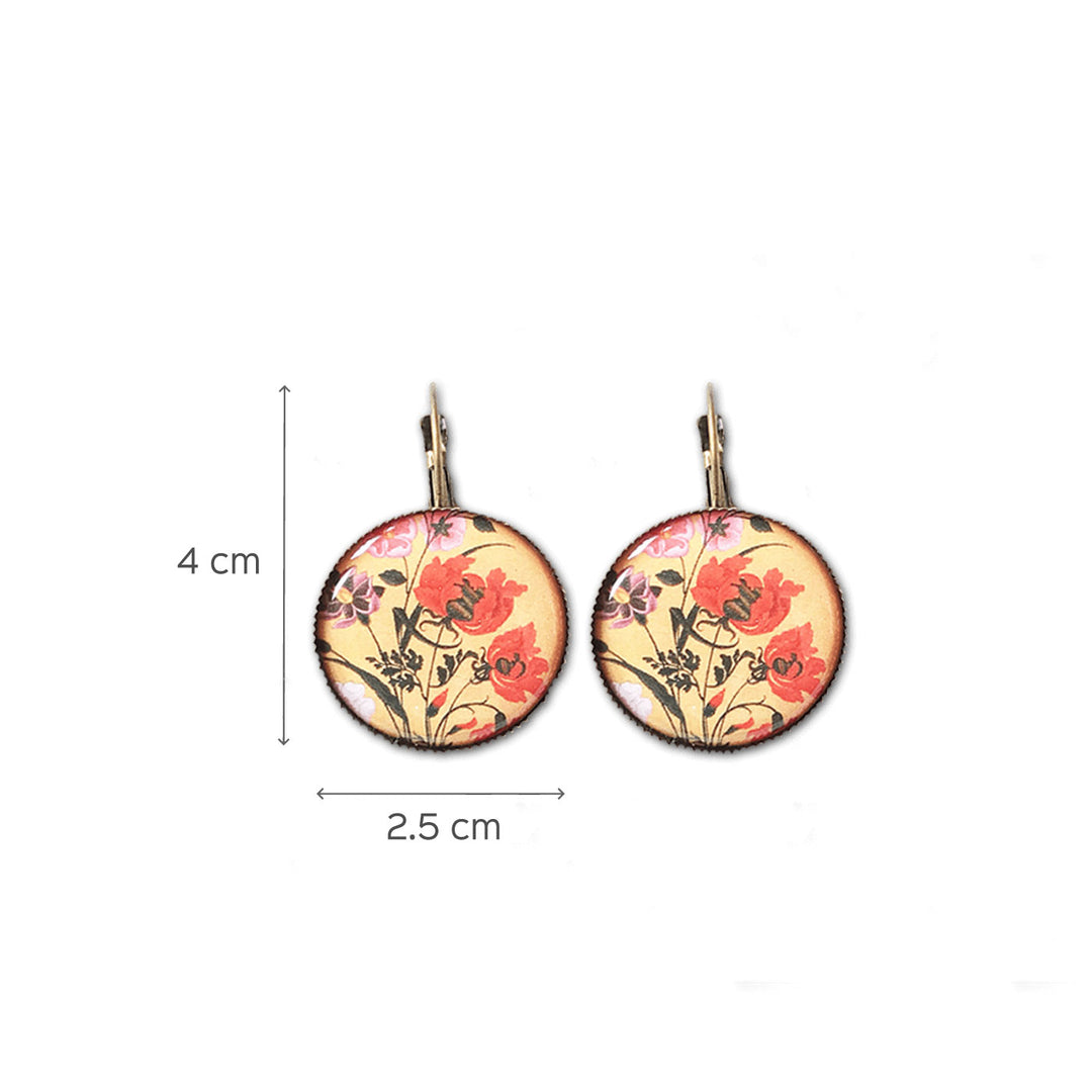 Orange Mughal Flower Miniature Painted Earrings