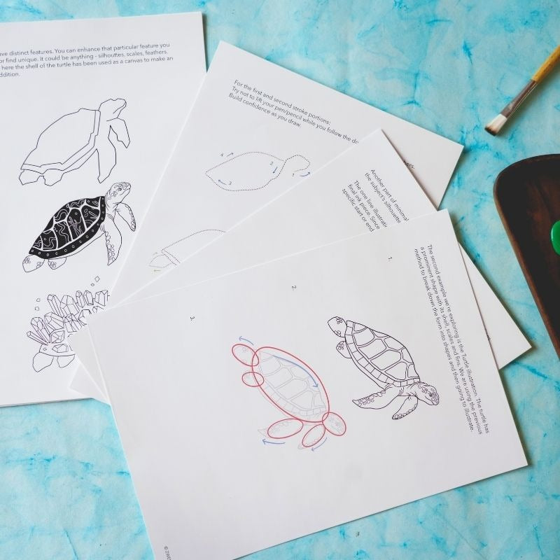 Printable - Marine Life - Line Art Drawing Guide and Worksheets