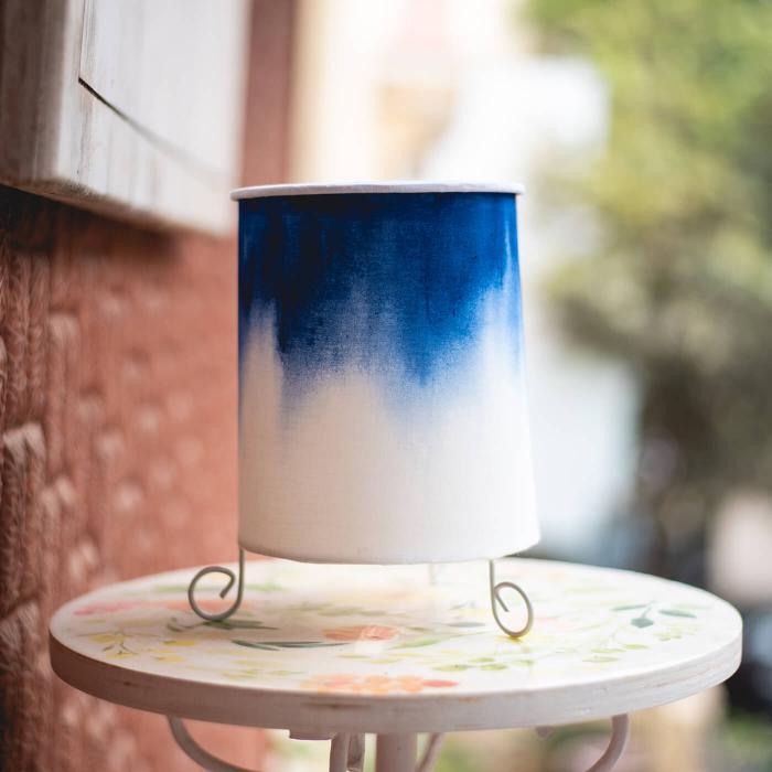 Hand-painted Cylindrical Lamp - Floral & Ombre Wash